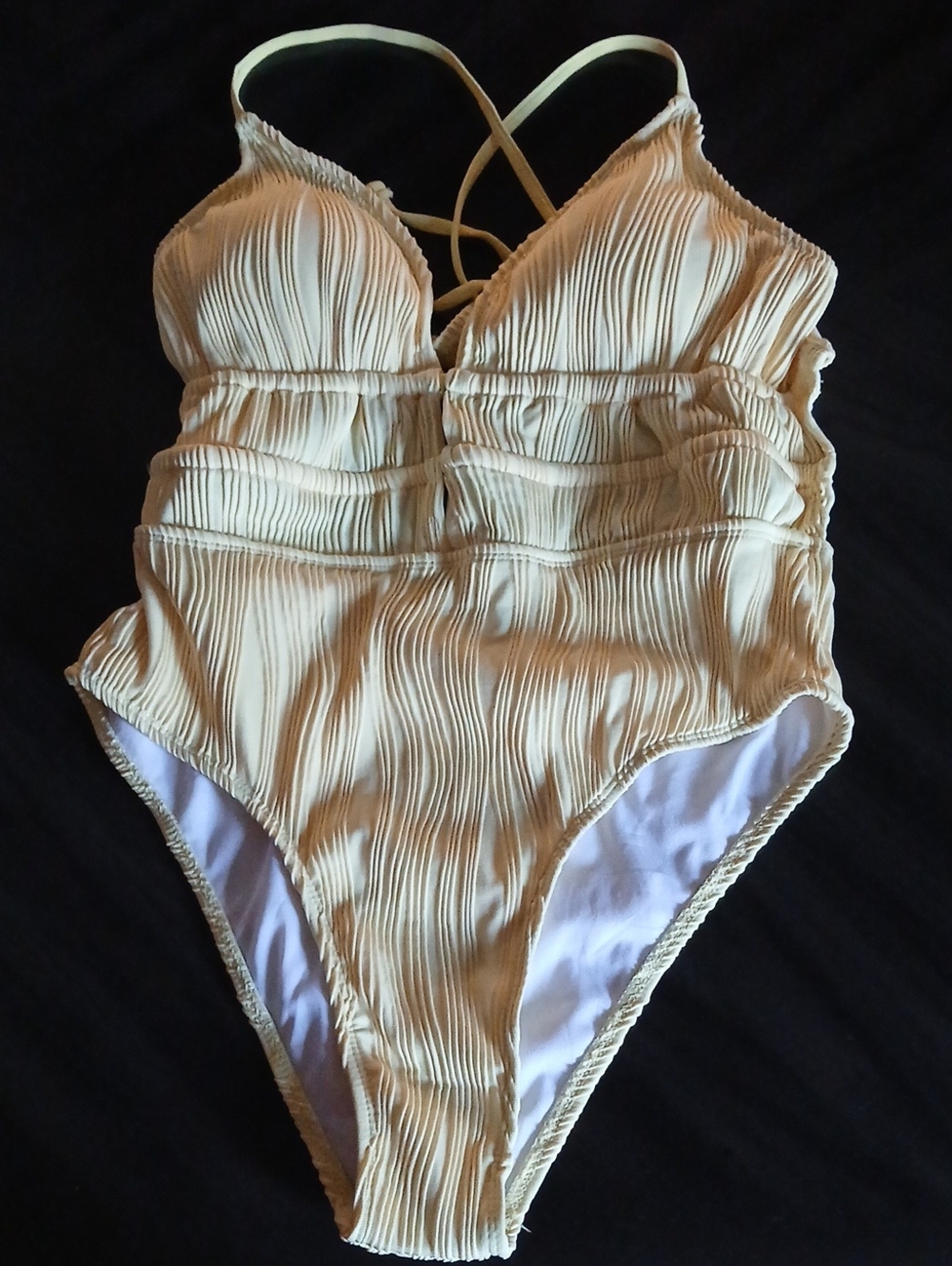 Girls' Cream Textured One-Piece Bodysuit with Crisscross Straps